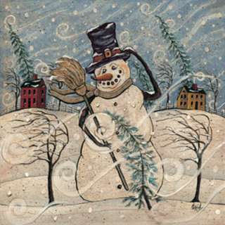 Blustery Day Snowman Primitive David Harden Framed Art  
