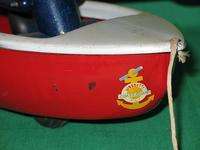 Woodette Tin Toy Row Boat Wood Wheels 1930 /40s Pop Eye The Sailor 