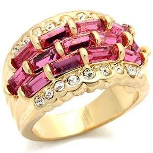  Gold Plated Brass Ring with Rose CZ, 6 Jewelry