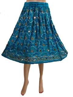 New Hippie Boho Long Skirt Deep Sky Blue Sequin Skirt Bellydance 