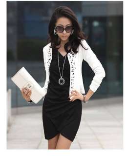   Sleeve Rivet Blouse Short Cardigan Jacket XS S White Black #T3A  