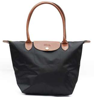 Black Foldable Leather Handle Zip Top Tote Shoulder Bag  