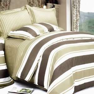  Blancho Bedding   [Chocolate Stripes] Luxury 4PC Comforter 