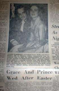 1956 newspaper Prince RANIER & GRACE KELLY get ENGAGED  
