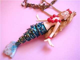 100% Betsey Johnson Mermaids Tale Pendant Starfish Long Necklace 3D 