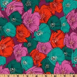  44 Wide Bryant Park Poppies Purple/Teal Fabric By The 