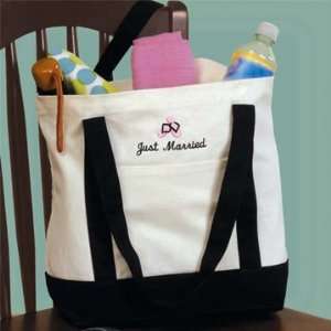    Just Married Tote Bag Pink Flip Flop Design 