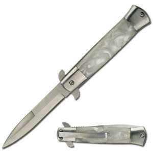  Stiletto Style Spring Assisted Knife w/White Pearl Handle 