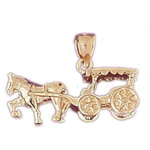  14kt Yellow Gold 3 D Horse And Buggy Pendant Jewelry