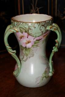 Large Antique T&V France Depose Hand Painted Limoges 3 handled Vase 
