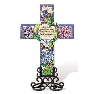   Burdened and I Will Give You Rest Inspirational Cross, Floral Home