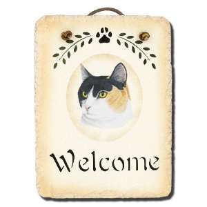   in Maine Stenciled 6x8 Slate Calico Cat Welcome Sign