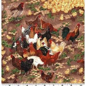  45 Wide Meadow Farm Chicks & Chickens Brown Fabric By 
