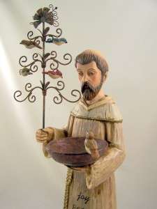 Huge Wood Carved Styling Saint St Francis Garden Figurine Statue Bird 