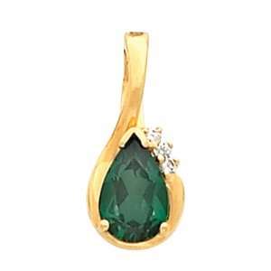   Yellow Gold Chatham Created Emerald Pendant/Pearl Enhancer Jewelry