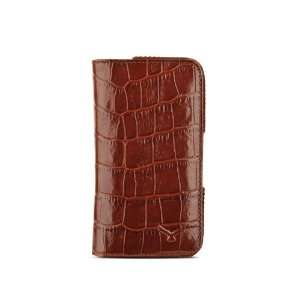  Nicea Book Iphone 4/4S Leather Purse Case   Croco Tan 