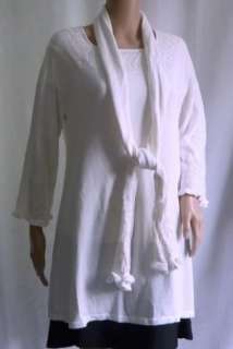NWT Style&Co Pointelle Long White Tunic Sweater w/ Scarf & needlework 