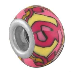  13mm Shades of Pink Abstract Design Clay Rondelle Bead 