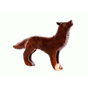    Wooden 3 D Puzzle   Wolf with Moon Inside, Walnut Toys & Games