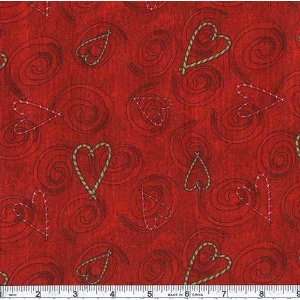  45 Wide Hoopla Candy Cane Hearts Red Fabric By The Yard 