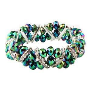  Stretchable Beads and Glass Bracelet   RAINBOW Jewelry