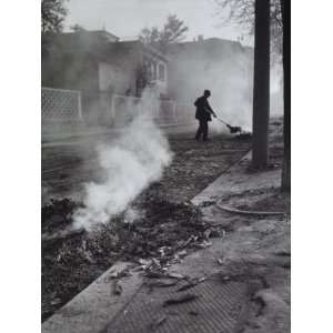  Street Cleaner Burning Leaves Covering the Road Stretched 