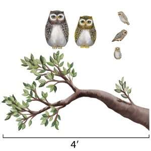   Branch & Owls Wall Mural Sticker, Left Facing, Large
