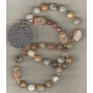 Anglican Prayer Beads of Lacey Agate with Episcopal Military Service 