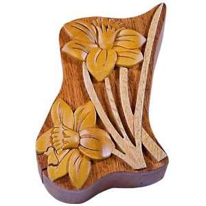 Daffodil Flower   Secret Handcrafted Wooden Puzzle Box