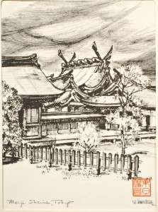 Set 3 Q. Sternberg Japanese Art Sketch Prints Shrines  
