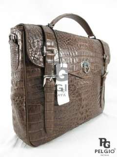 PELGIO Genuine Crocodile Caiman Skin Leather Soft Laptop Briefcase 