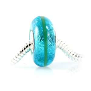 Caribbean Sea Iridescent Blue Murano Bead, Quality 925 Sterling Silver 
