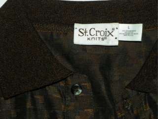 St. Croix Rayon Blend Polo Sweater Shirt Long Sleeve L Large Pattern 