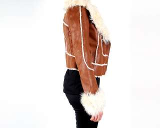 NEW Womens shearling fur mustang leather jacket S M L  