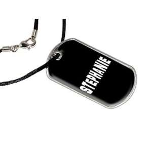 Stephanie   Name Military Dog Tag Black Satin Cord Necklace