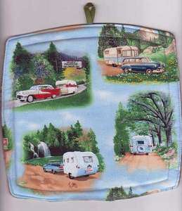   Potholder Hot Pad Vintage Travel Trailers Classic Cars Summer Camping