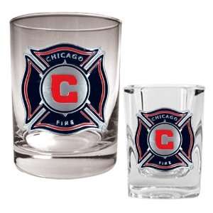  Chicago Fire Rocks Glass and Square Shot Glass Set 