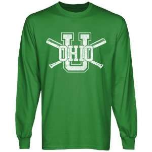  Ohio Bobcats Cross Sticks Long Sleeve T Shirt   Green 