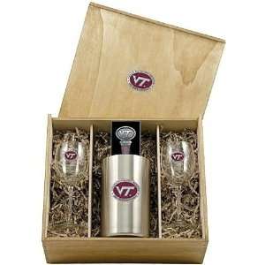  Virginia Tech VT Hokies Boxed Wine Set with Pewter Emblems 