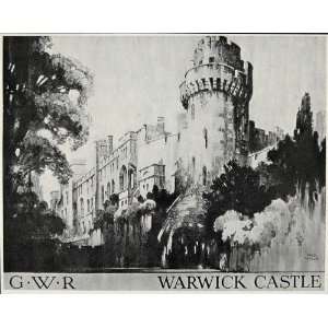  1928 Print Warwick Castle Great Western RR Fred Taylor Turret 