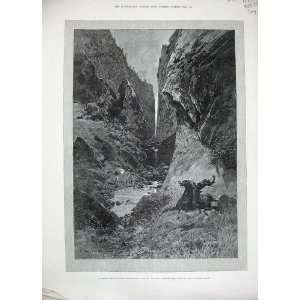   1889 Fine Art Mountains River Vine Cliff River Indians