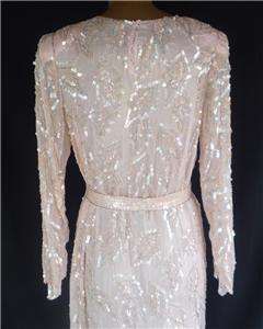 Vintage Flapper Dress 80s 20s Hand Sequin Beaded Silk Wedding Cocktail 