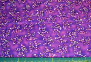   Fabric FQ Tiny flowers and sprigs of sweet color on shaded violet bkg