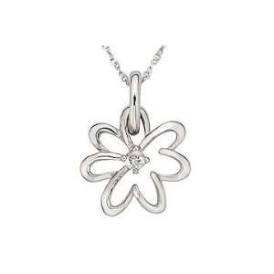  14K White Gold and Diamond Flower Pendant w/Chain Jewelry