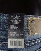 NWT Womens SILVER Jeans TUESDAY CROP Low Rise & Embroidered  