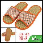 Woman Nonslip Sole Open Toe Orange White Woven Print Slippers UK 4