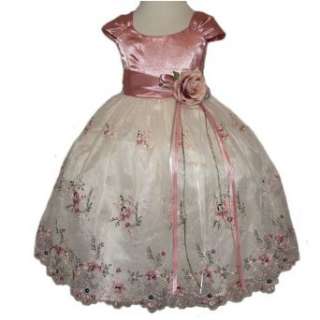  Girl Easter Dresses   Dusty Rose Satin with Embroidery 