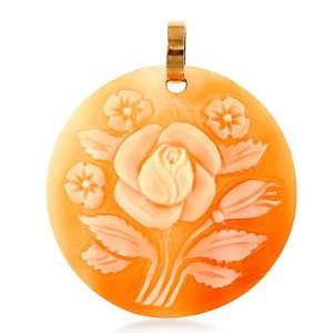  14K Yellow Gold Roses Cameo Pendant Jewelry