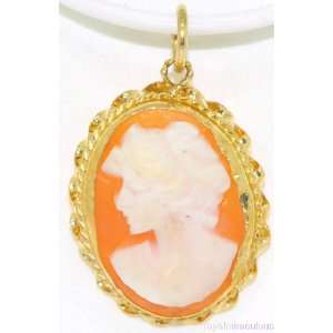  Hand Carved Cameo Necklace 14K Yellow Gold Jewelry