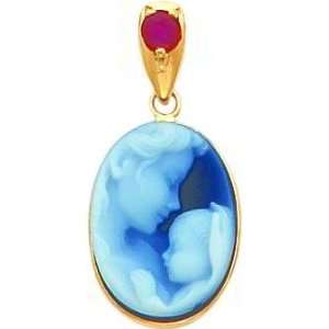  14K Gold Mother & Baby July Cameo Pendant Jewelry Jewelry